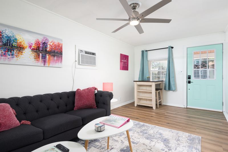 Cottage Living Room with Eating Area