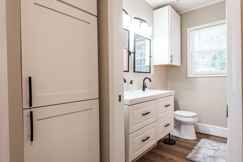 Bathroom #2 with tub/shower combo, duel sinks, hair dryer & plenty of room for toiletries