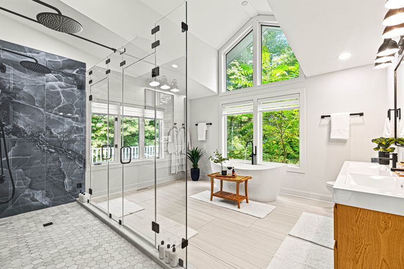 Master Bath with double shower, soaking tub and dual vanity