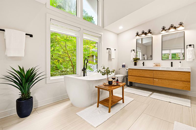 Master Bath with double shower, soaking tub and dual vanity