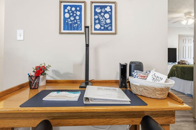 Dedicated workspace with comfy chair and adjustable light